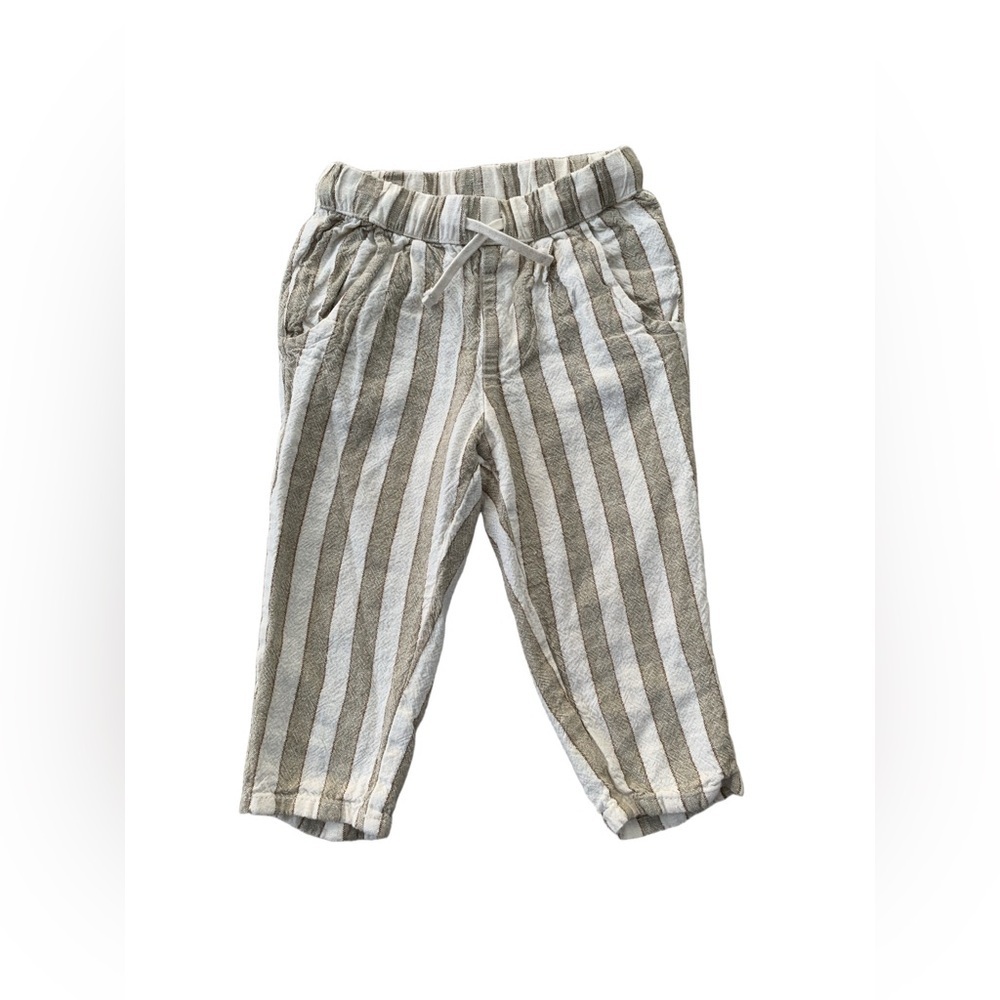 Rylee + Cru Size 12-18 Months Neutral Tan and Cream Striped Linen Blend Pants